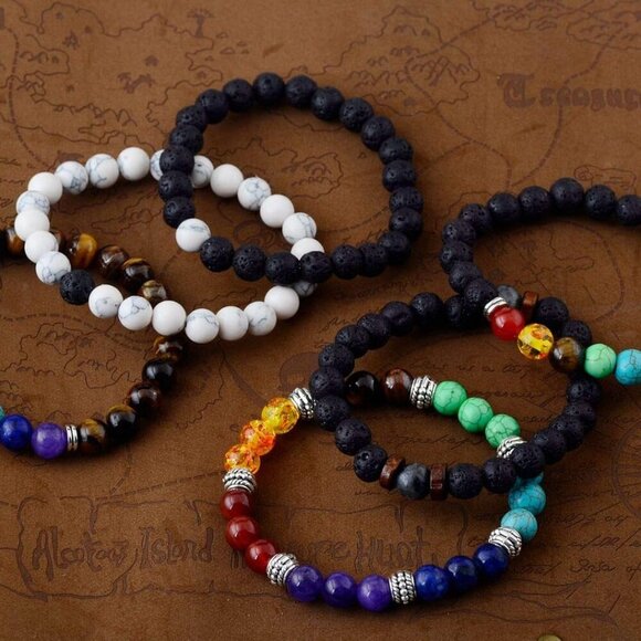 Black Lava Stone 7 Chakra Bracelets 8mm Beads Meditation Yoga Diffuser Gift - Picture 3 of 9